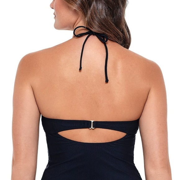 50%OFF Salt & Cove Junior's Black Cutout Halter Ribbed Tankini Swim Top XS - Picture 7 of 8
